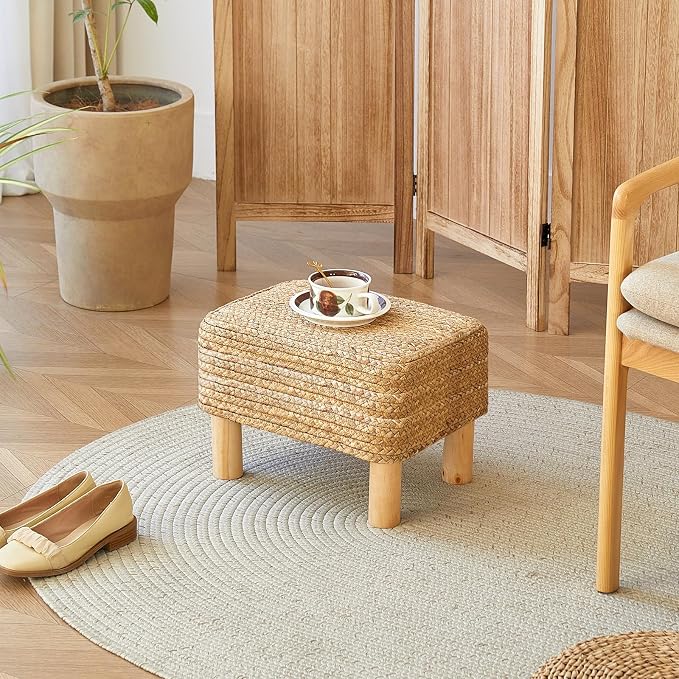Ottoman Foot Stool Rectangular Footrest Natural Seagrass Footstool - Image 10