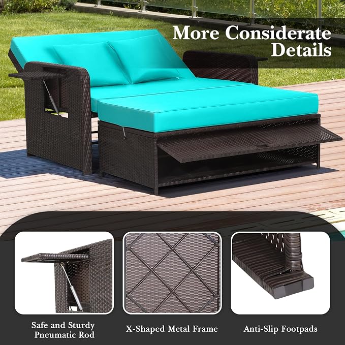 LDAILY Moccha Outdoor Daybed, Wicker Loveseat Sofa Set - Image 5
