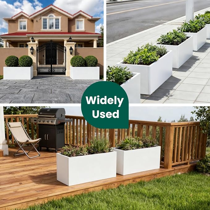 White Steel Planter Rectangular Outdoor Indoor Planter Box Galvanized Steel - Image 5