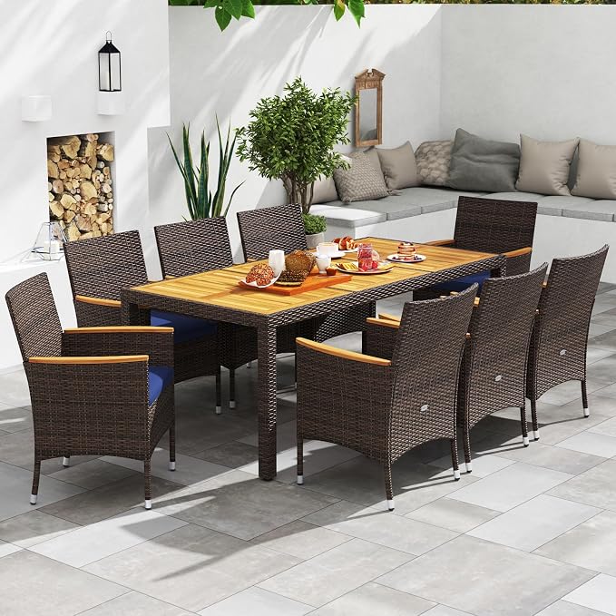 Tangkula 9 Pieces Rattan Outdoor Dining Set - Image 3