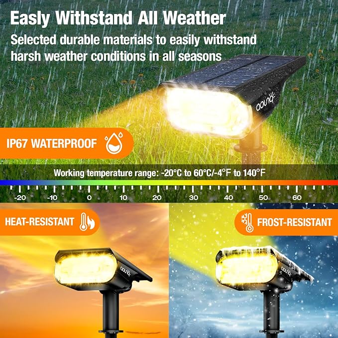 4 Pack Solar Spot Lights Outdoor 1000 Lumens, 64 LEDs IP67 Waterproof Landscape - Image 4