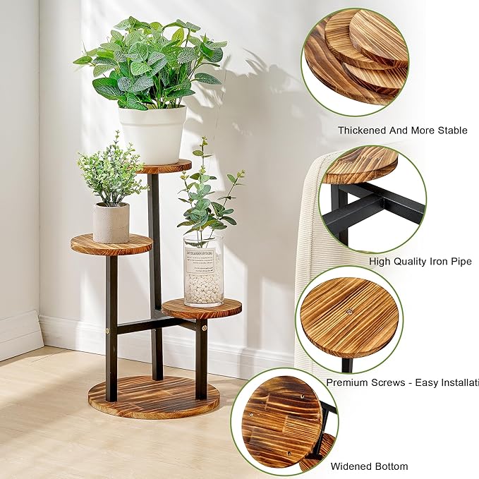VECELO 3 Tier Plant Stand Indoor Outdoor, Tall Metal Wood Flower Shelf - Image 3