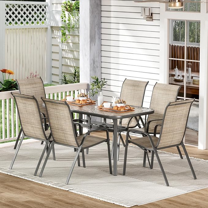 TLSUNNY 7 Pieces Patio Dining Set, Outdoor Table and Chairs W/1.69″ Umbrella - Image 7