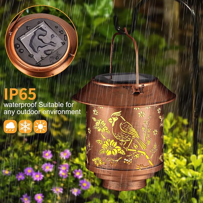 Outdoor Hanging Solar Lantern Waterproof Outside Metal Openwork Cardinal - Image 4