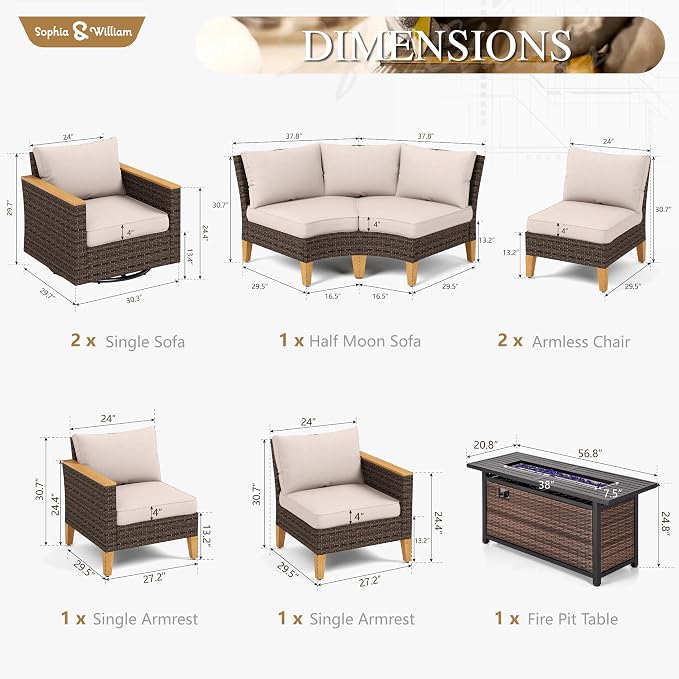 Sophia & William Half Moon Outdoor Sectional Furniture - Image 7
