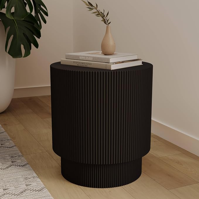 LeisureMod Modern Side Table Round Fiberstone Top Accent End Table - Image 2