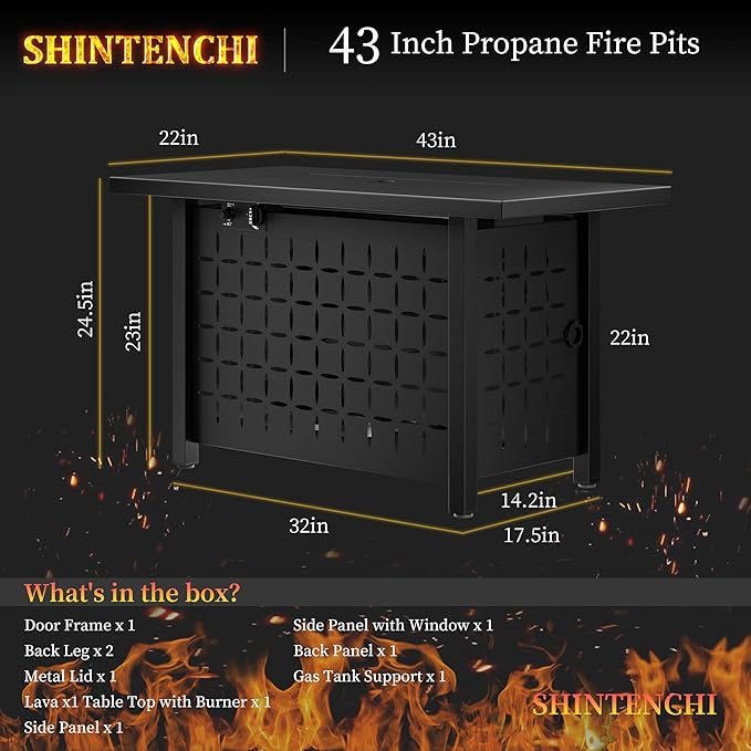 43 Inch Propane Fire Pit Table, 000 BTU Rectangular Gas FirePits, CSA-Certified - Image 2