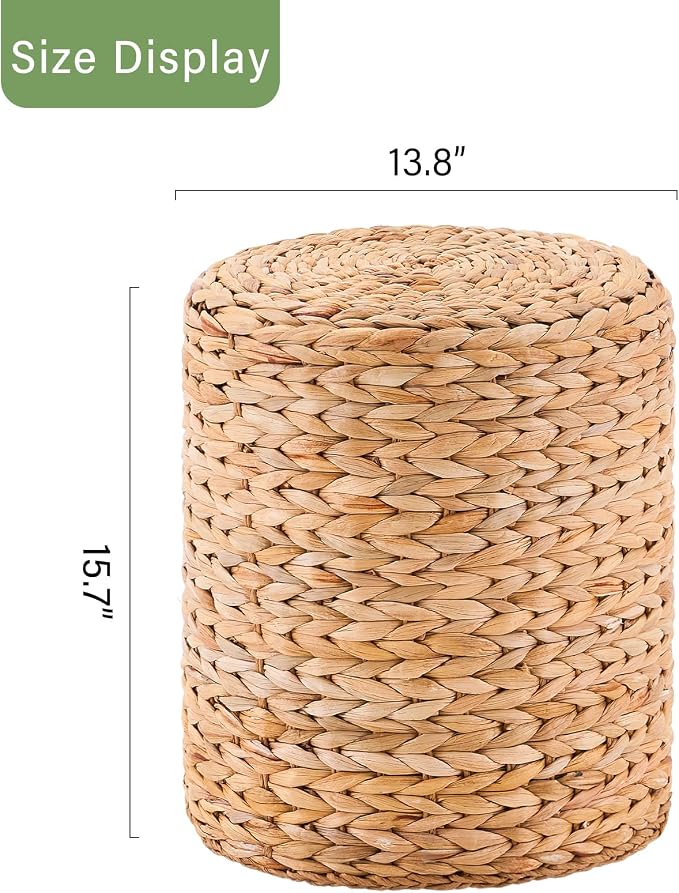 Wimarsbon Round Pouf Ottomans, Handwoven Natural Water Hyacinth Seagrass Pouffe - Image 3