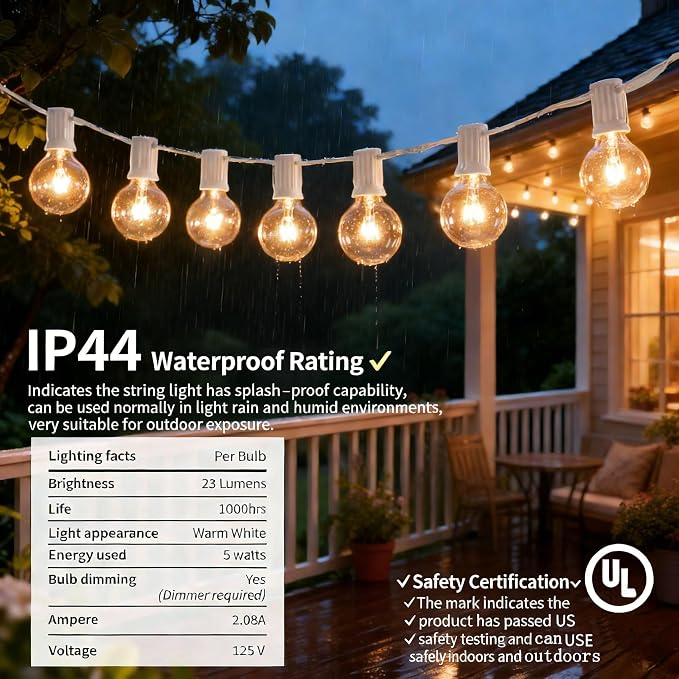 Abeja 25FT Outdoor White String Lights, G40 Globe Patio Lights - Image 3