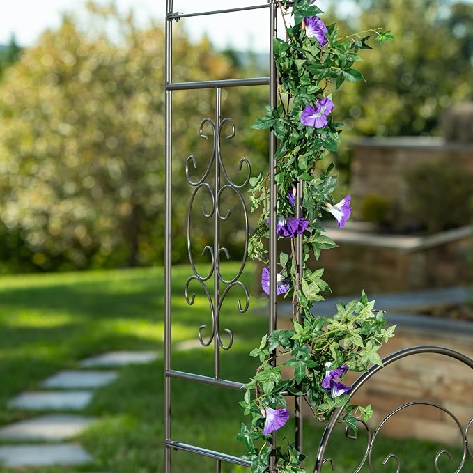 Plow & Hearth Arch Metal Outdoor Garden Arbor, 84 inches Tall, Iron Trellis - Image 3
