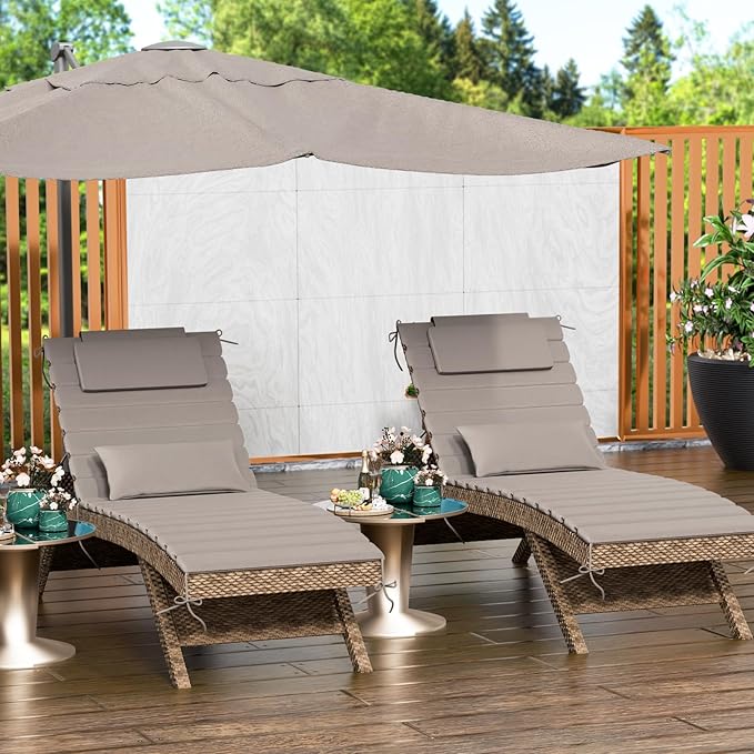 2PCS Outdoor Water-Resistant Olefin Chaise Lounge Cushions - Image 2