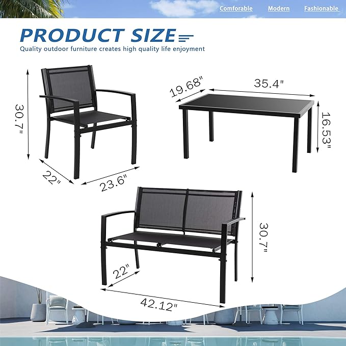 Vongrasig 4 Pieces Patio Furniture Sets, Outdoor Patio Conversation Sets - Image 7