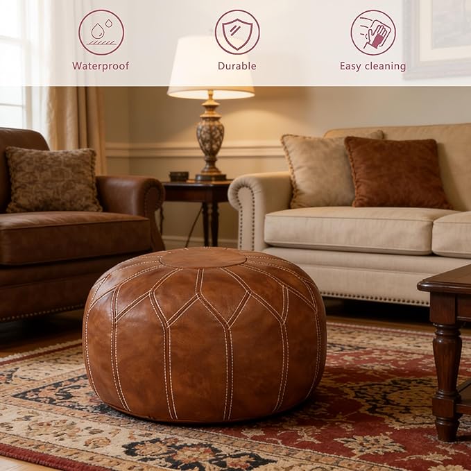 Thgonwid Unstuffed Moroccan Faux Leather Pouf Ottoman - Image 3