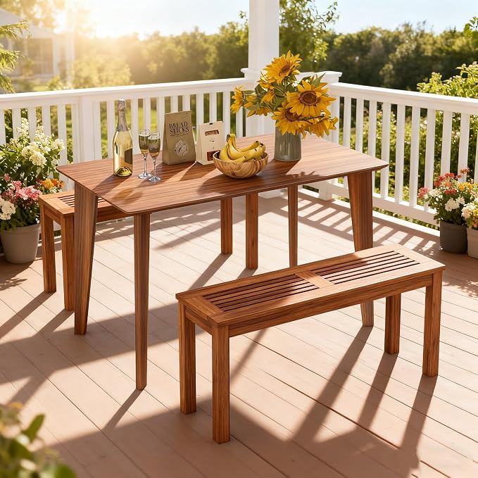 ERGOMASTER Wooden Backless Outdoor Bench, 2-Person Indoor Outdoor Patio Dining - Image 7