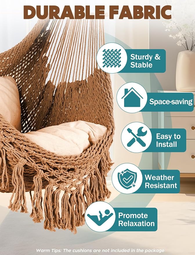 Chihee Hammock Chair Super Large Soft-Spun Cotton Rope Weaving Hanging Chair - Image 2