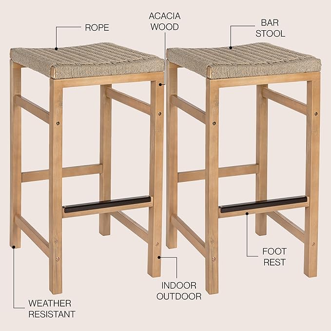 JONATHAN Y BSL1201A-SET2 Armand 30" Modern Coastal Backless Acacia Wood Outdoor - Image 4
