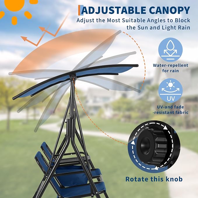 Porch Swing with Cup Holders & Pivot Storage Table & Cooler Bag with Adjustable - Image 2