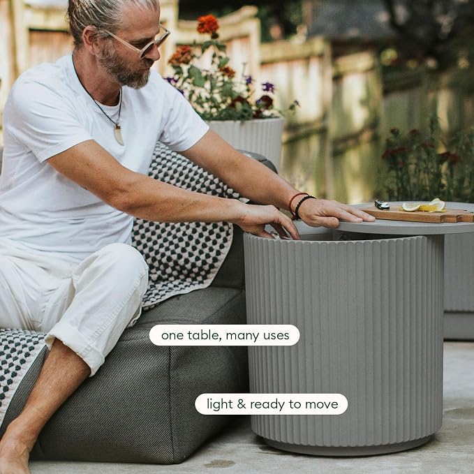 Veradek 21in Outdoor Cooler Side Table, Stone-Plastic Composite, Weather - Image 5