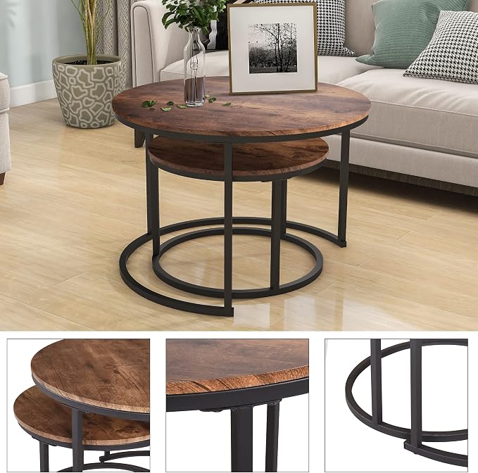 HOJINLINERO Round Coffee Table, Nesting Coffee Table Set of 2, Center Tables - Image 5