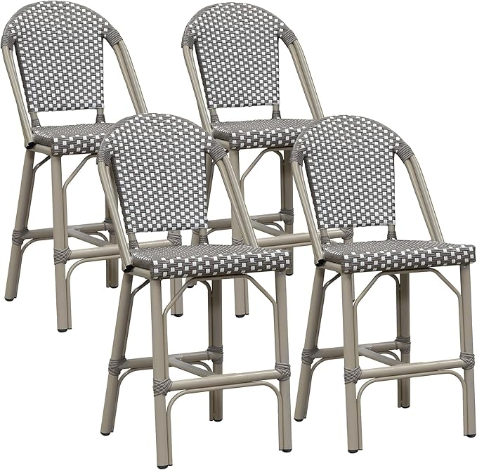 PURPLE LEAF Outdoor Counter Height Bar Stools Set of 4 26'' French Bar Height by PURPLELEAF