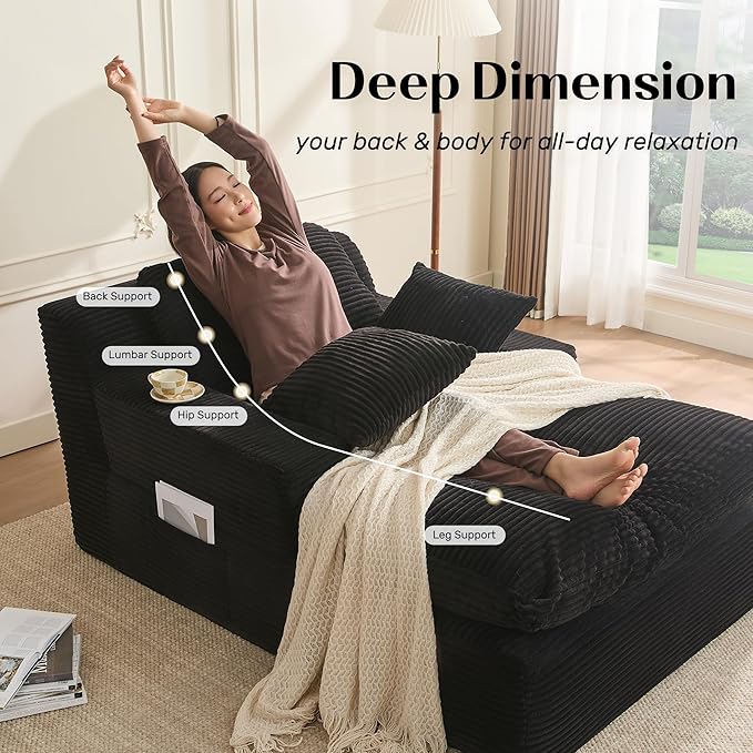 63" Chaise Lounge Chair Indoor, Set of Convertible Sleeper Sofa Couch - Image 6
