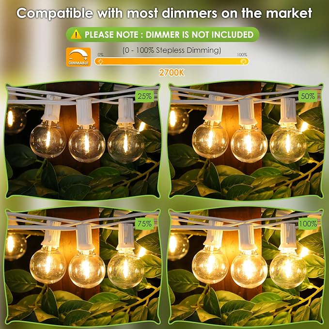 Mlambert 200Ft LED Outdoor String Lights, Dimmable G40 Globe Patio Lights - Image 3