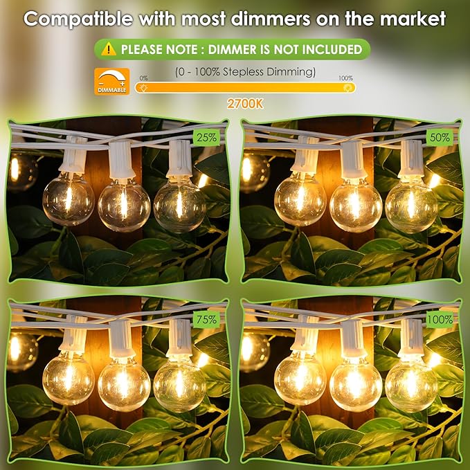 Mlambert 100Ft LED Outdoor String Lights, Dimmable Waterproof G40 Globe Patio - Image 2