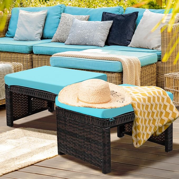 ORALNER Outdoor Ottoman, All-Weather Rattan Foot Stools w/Removable Cushions - Image 2