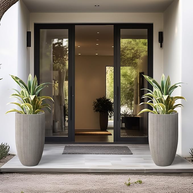 Kante 24 Inch Tall Round Concrete Planter, Large Indoor Outdoor Plant Pots - Image 5