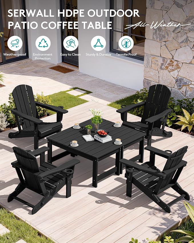 SERWALL Outdoor Coffee Table, HDPE Patio Coffee Table - Image 8