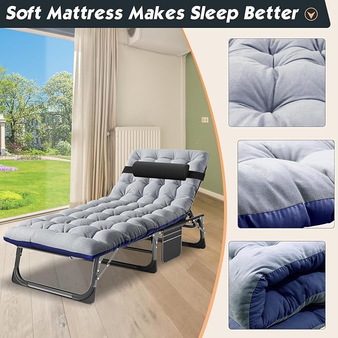 MOPHOTO Folding Chaise Lounge Chair 5-Position, Folding Cot, Heavy Duty Patio - Image 7