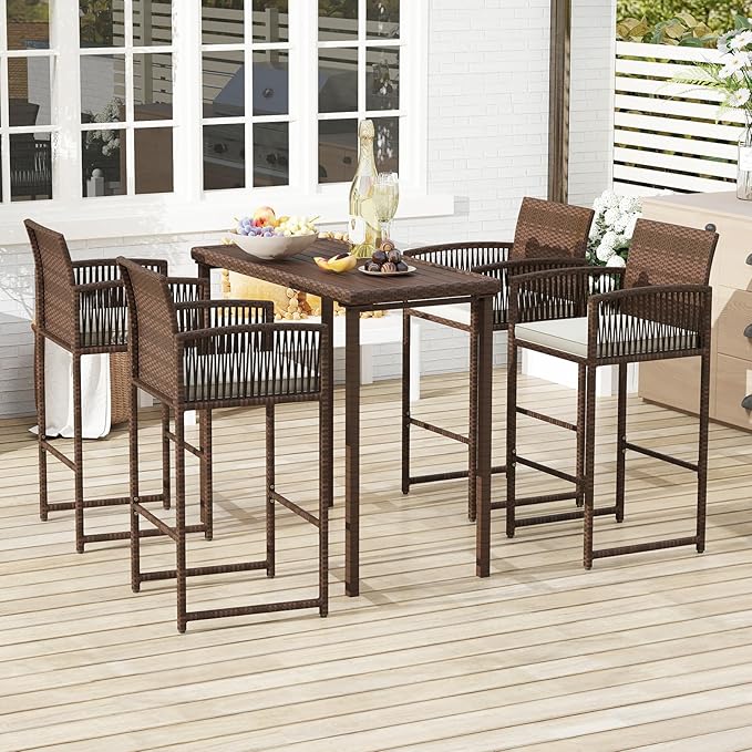 Tangkula Patio Bar Stools Set of 2, PE Rattan Bar Height Chairs - Image 9