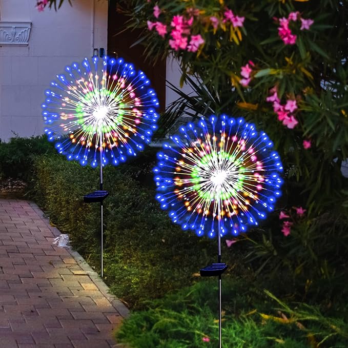 Solar Garden Firework Lights Outdoor Waterproof 2 Pack Solar Powered Art Stake - Image 6