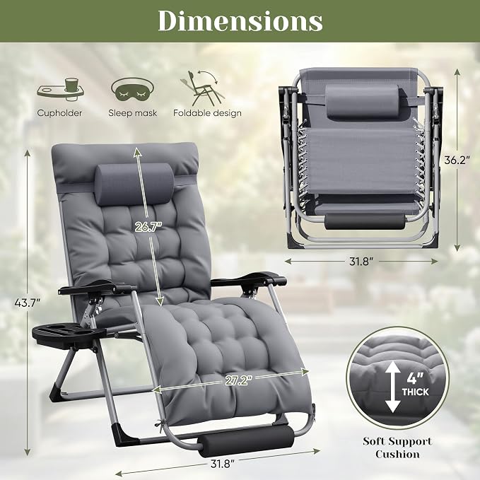 Homall Oversized Zero Gravity Chair, Adjustable Anti Gravity Chair Folding - Image 3