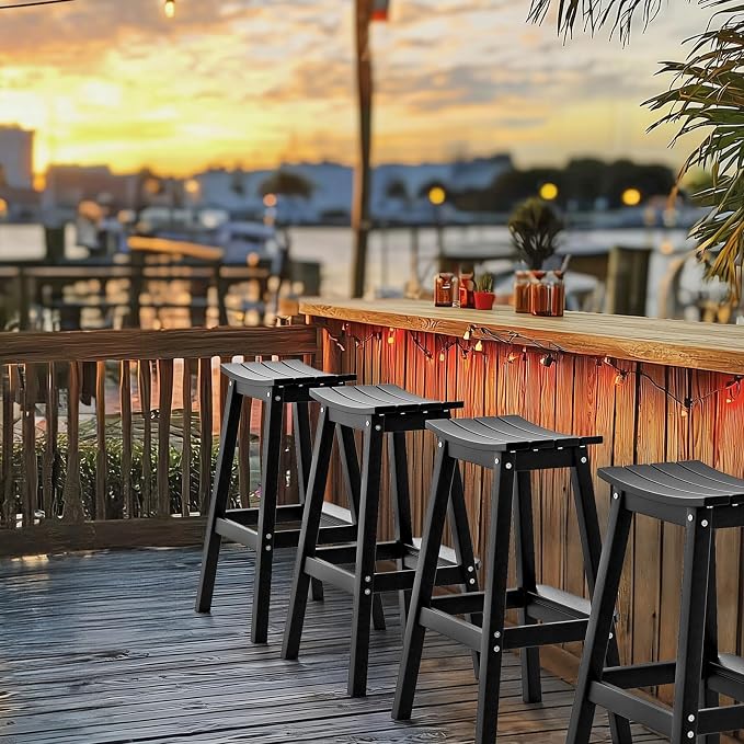 VINGLI 29" Outdoor Bar Stools Set of 2, HDPE Poly Lumber Bar Chairs - Image 2