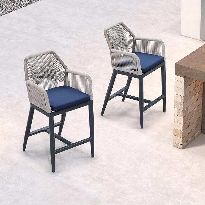 PURPLE LEAF Patio Counter Height Bar Stool 24" H Modern 1 Piece Rattan Outdoor - Image 2