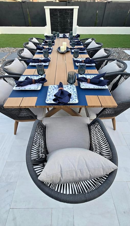PURPLE LEAF 14 Pieces Patio Dining Set Wicker Outdoor Furniture Rectangular by PURPLELEAF