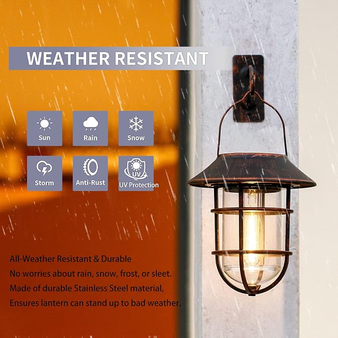 Solar Lantern Outdoor Hanging Solar Lights, Waterproof Metal Outdoor Lights - Image 5