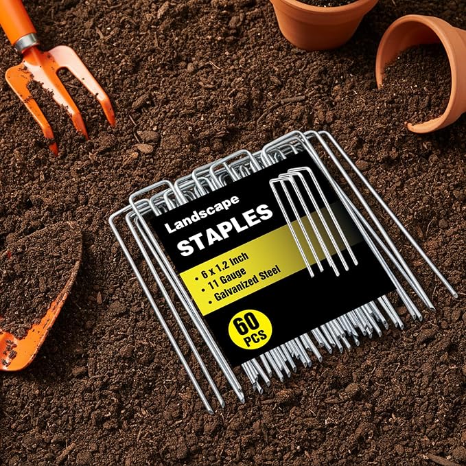HongWay 60 Pack 6 Inch Landscape Staples, Galvanized Garden Stakes 11 Gauge - Image 3