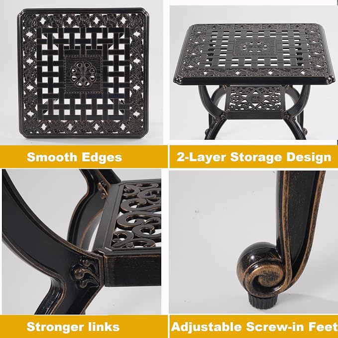 Cast Aluminum Outdoor Side Table, Small Patio Table, Outdoor Coffee Tables - Image 3
