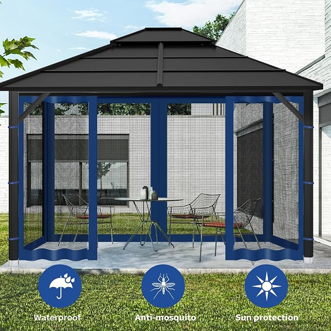 Gazebo Replacement Mosquito Netting Outdoor Universal Gazebo Canopy 4-Panels - Image 2