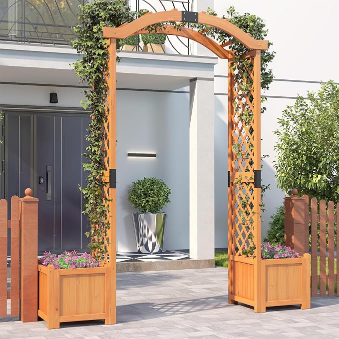 Giantex Garden Arbor with Planter Boxes, Wooden Arch with Trellis and Raised - Image 9