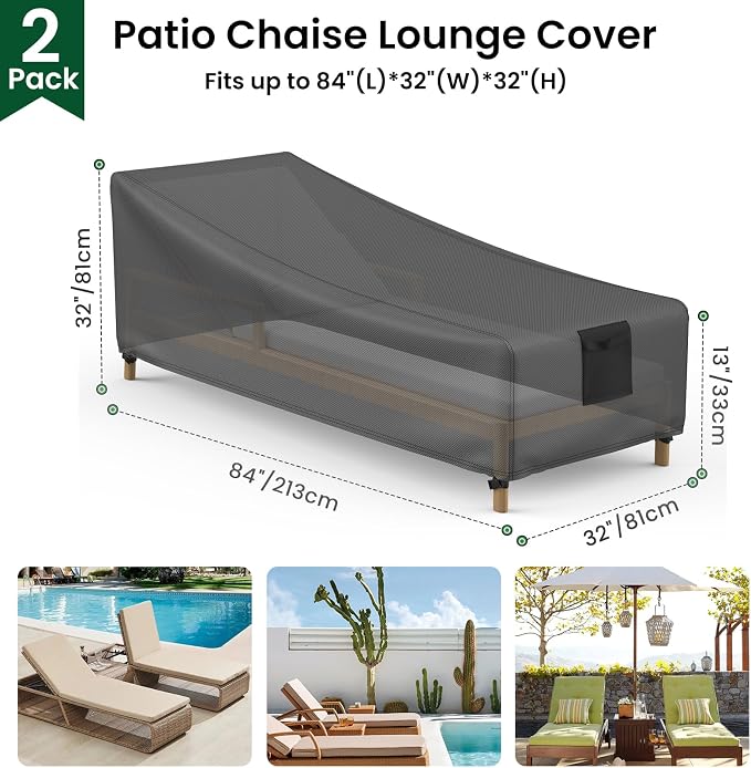 Mrrihand Chaise Lounge Cover, Patio Furniture Covers, Patio Lounge Chair Cover - Image 2