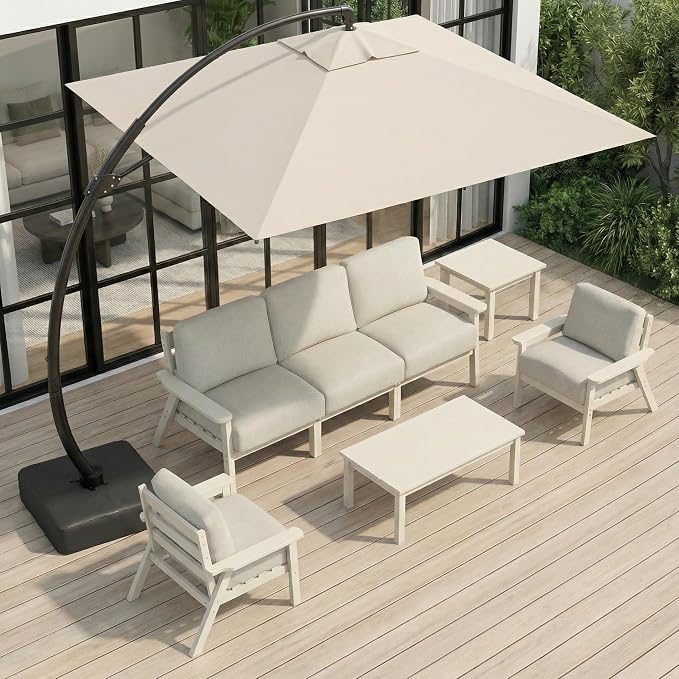 HDPE Patio Furniture Set with Cantilever Umbrella, Outdoor Couch with Washable by YourPerfectOutdoorEscape
