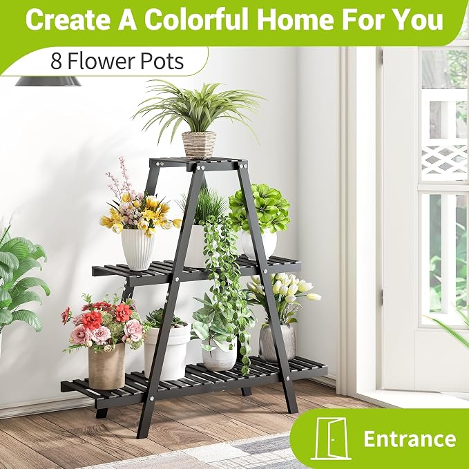 BMOSU Plant Stand Bamboo for Indoor Outdoor Tiered Plant Shelf 8 Potted Flower - Image 2
