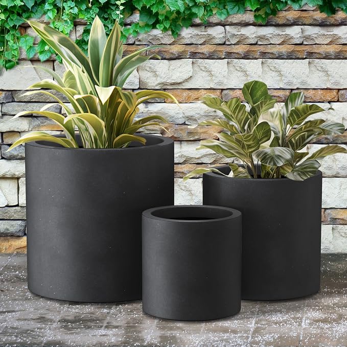 Kante 9.8", 15.7" Dia Round Concrete Planter Set of 3, Modern Style Large - Image 5