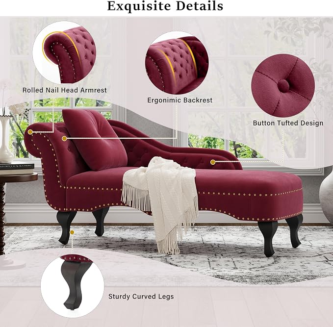Merax 62'' Velvet Chaise Lounge Indoor - Image 5