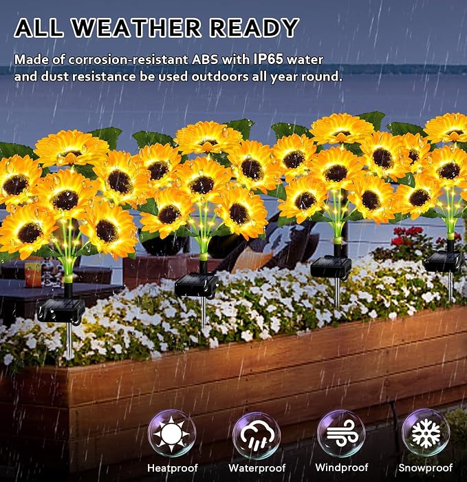 6 Pack with 36 Sunflower Lights, Solar Lights Outdoor Garden Decor, Solar - Image 3