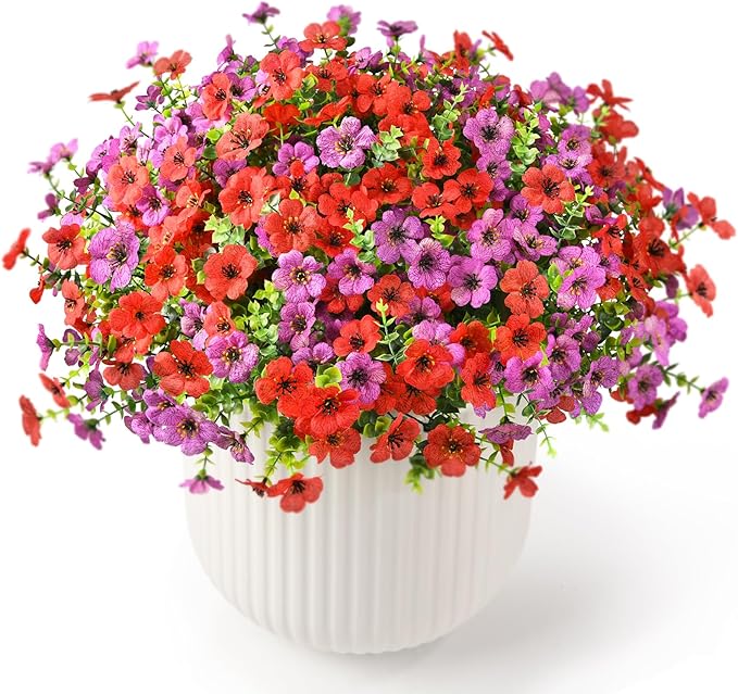 Artificial Flowers Faux Plants Outdoor Fake Flowers Spring Decor, 12 Bundles - Image 2