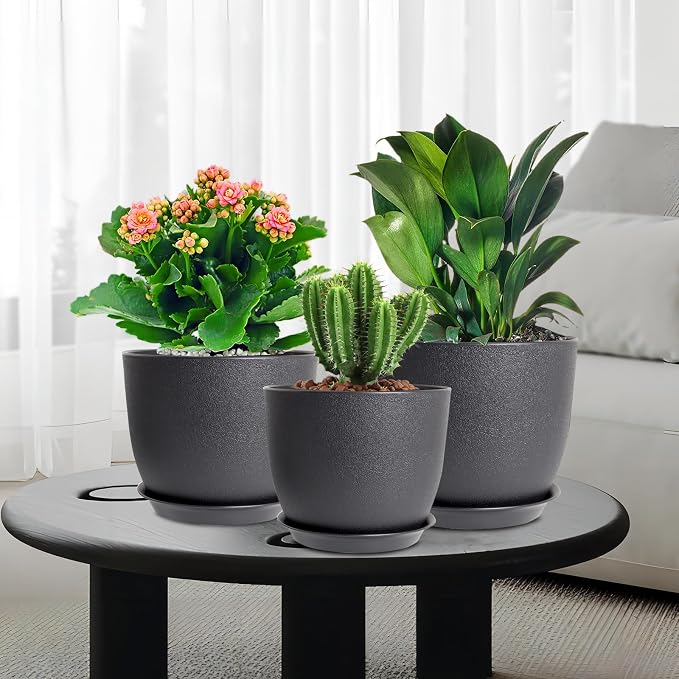 12/10/9 inch Big Flower Pots, 3 Pack Modern Decorative Plastic Planters - Image 7